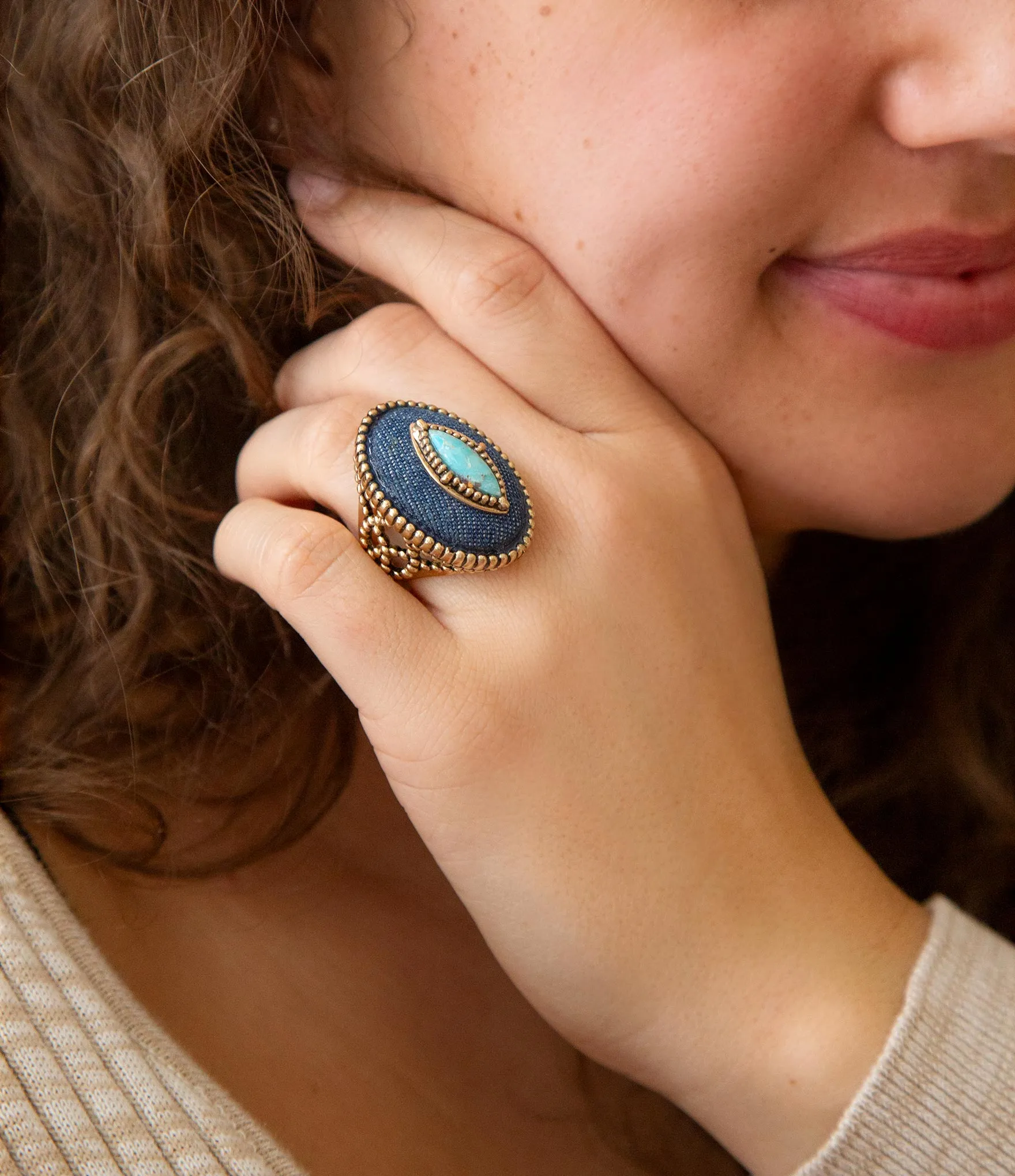 Stacked Blue Turquoise and Denim Golden Statement Ring sold by Barse product image thumbnail 3