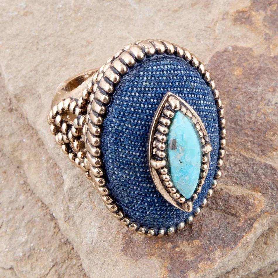 Stacked Blue Turquoise and Denim Golden Statement Ring sold by Barse product image thumbnail 2