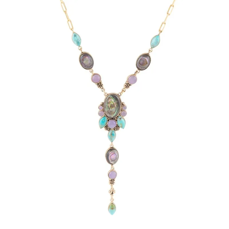 Regalia Blue Abalone Golden Y Necklace sold by Barse