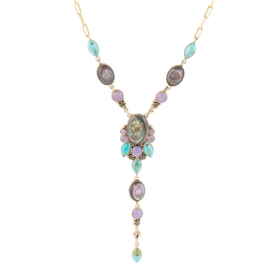 Regalia Blue Abalone Golden Y Necklace sold by Barse