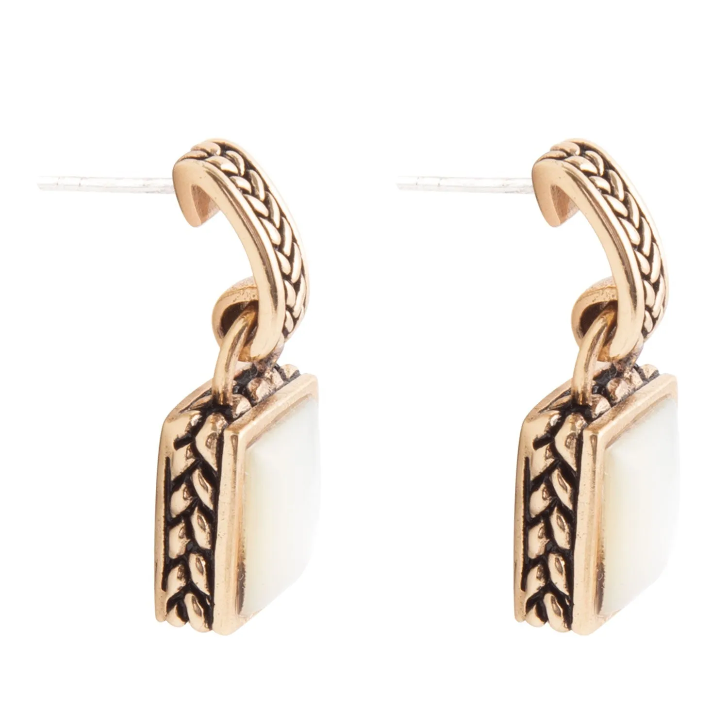 Roped White Mother of Pearl Golden Post Earrings sold by Barse product image thumbnail 3