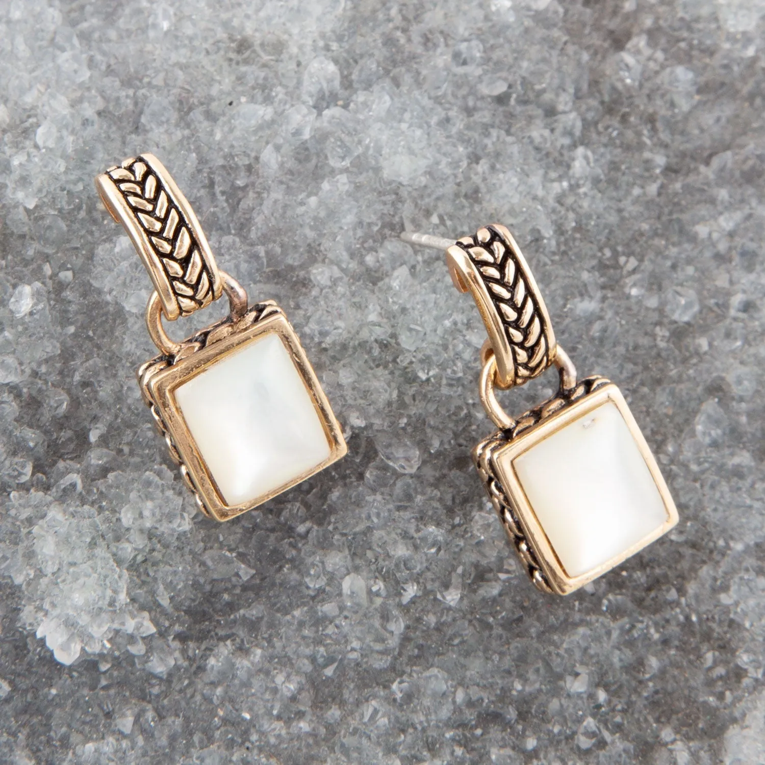 Roped White Mother of Pearl Golden Post Earrings sold by Barse product image thumbnail 2