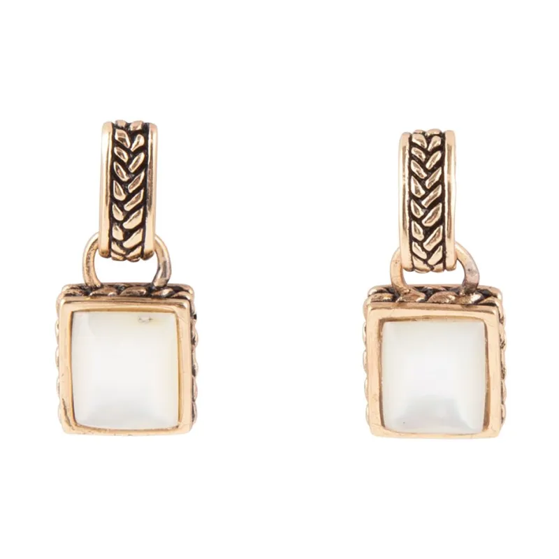 Roped White Mother of Pearl Golden Post Earrings sold by Barse