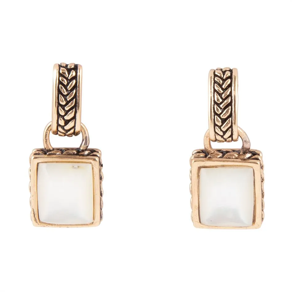 Roped White Mother of Pearl Golden Post Earrings sold by Barse