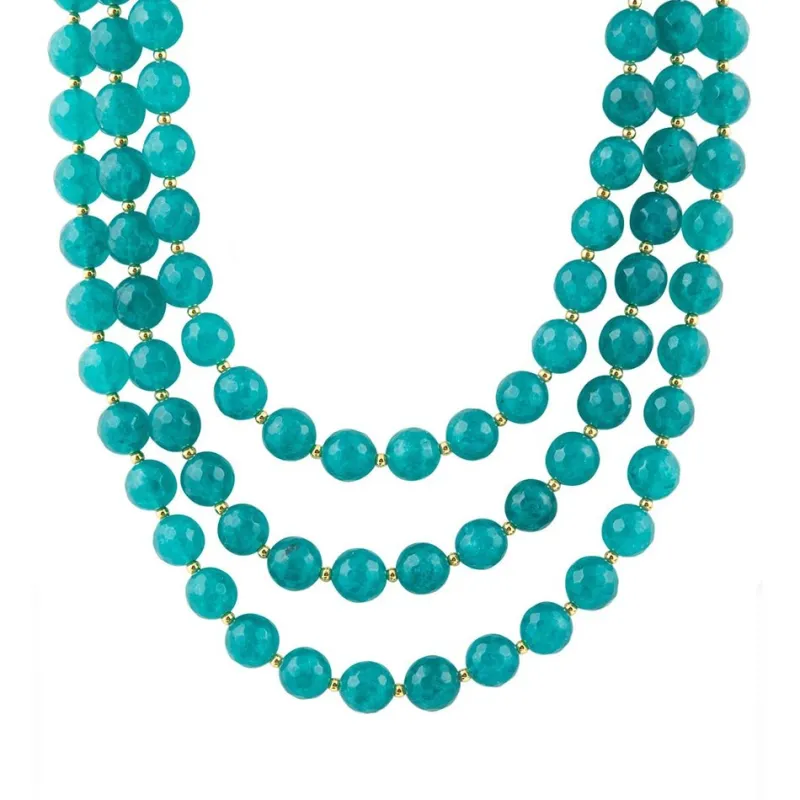Argo Blue Teal Jade Triple Strand Golden Necklace sold by Barse