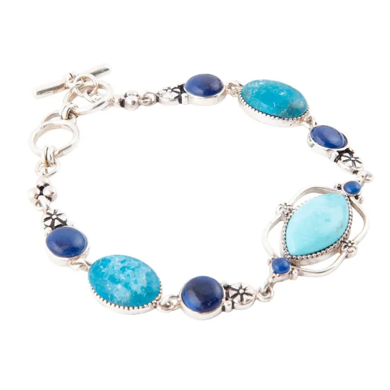 Regal Blue Turquoise and Apatite Sterling Silver Link Bracelet sold by Barse