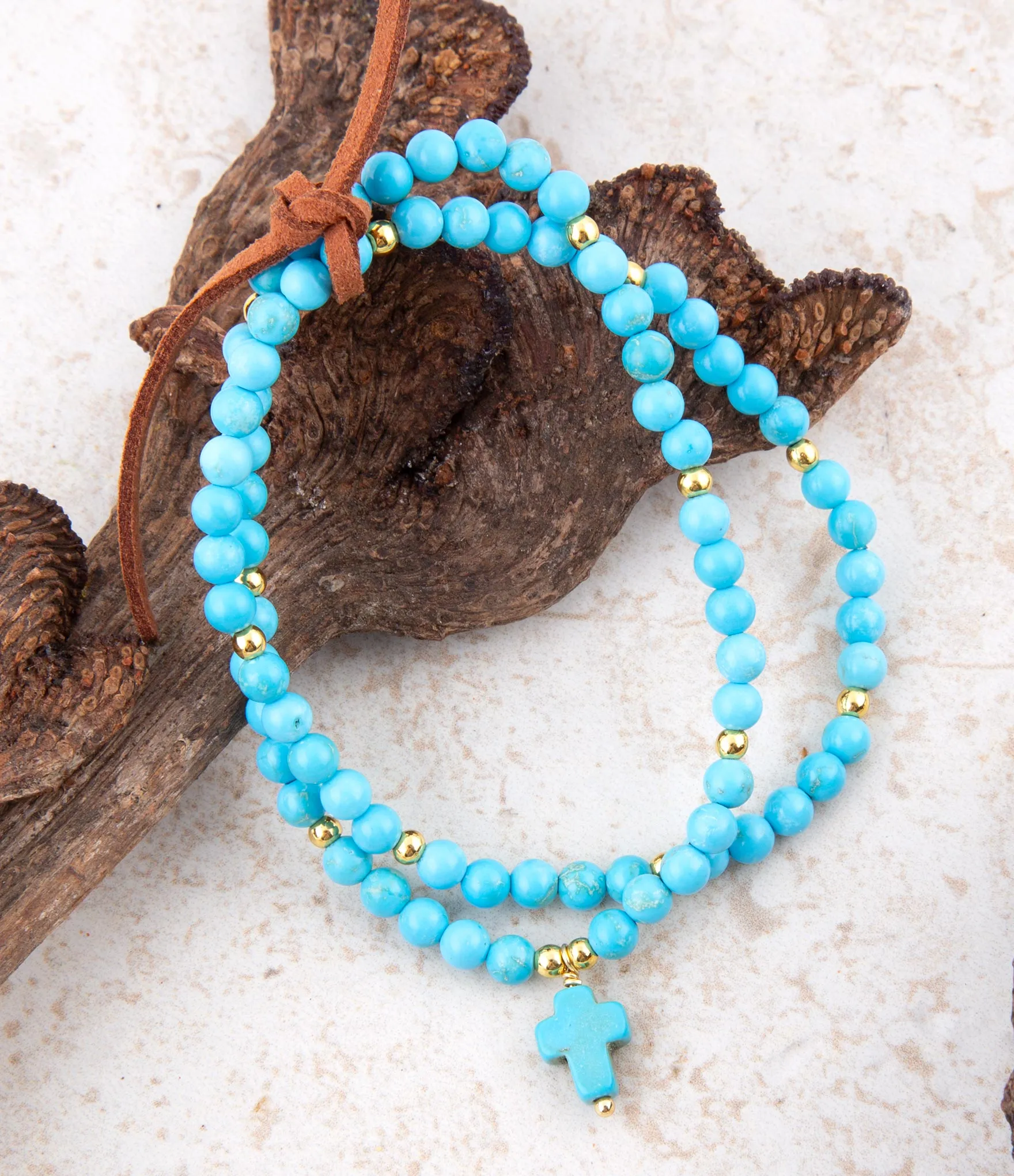 Blue Magnesite Golden Charm Stretch Bracelet Set sold by Barse product image thumbnail 2