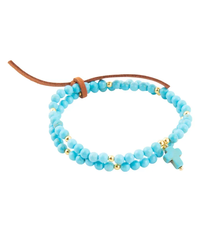 Blue Magnesite Golden Charm Stretch Bracelet Set sold by Barse