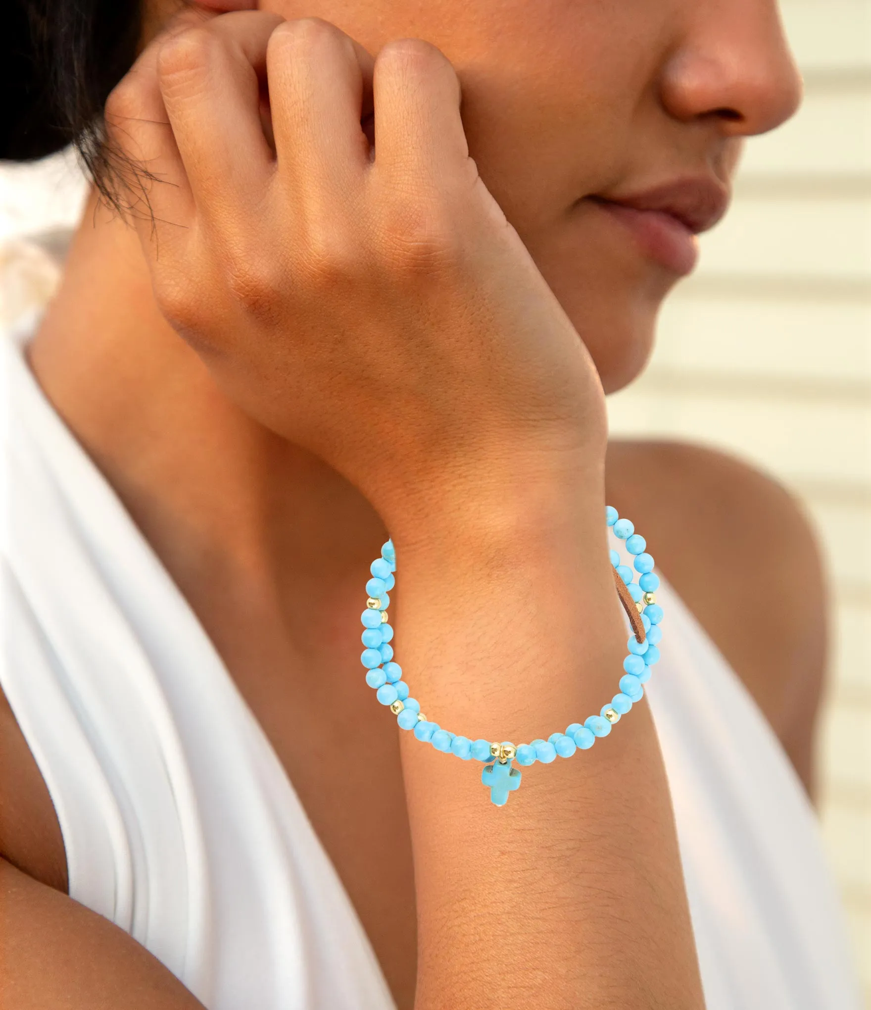 Blue Magnesite Golden Charm Stretch Bracelet Set sold by Barse product image thumbnail 3