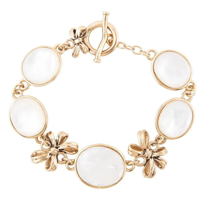 Gifted White Mother of Pearl Golden Bow Link Bracelet sold by Barse