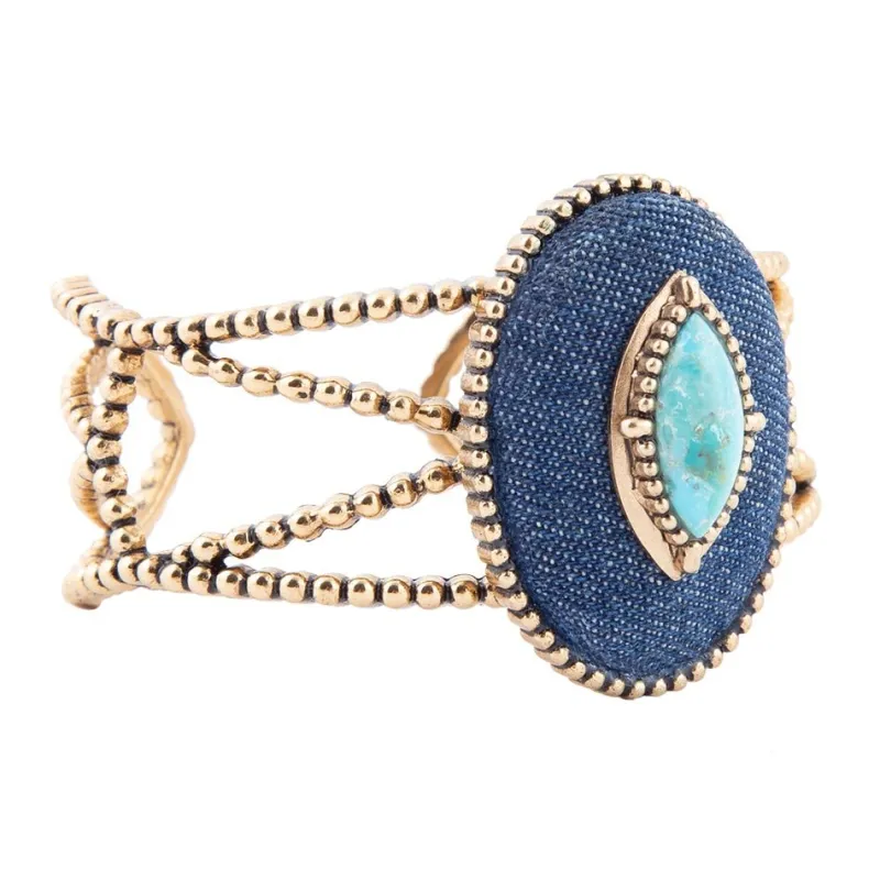 Stacked Blue Turquoise and Denim Golden Cuff Bracelet sold by Barse