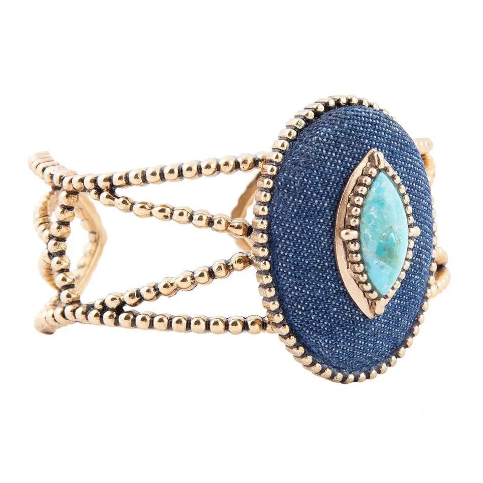 Stacked Blue Turquoise and Denim Golden Cuff Bracelet sold by Barse
