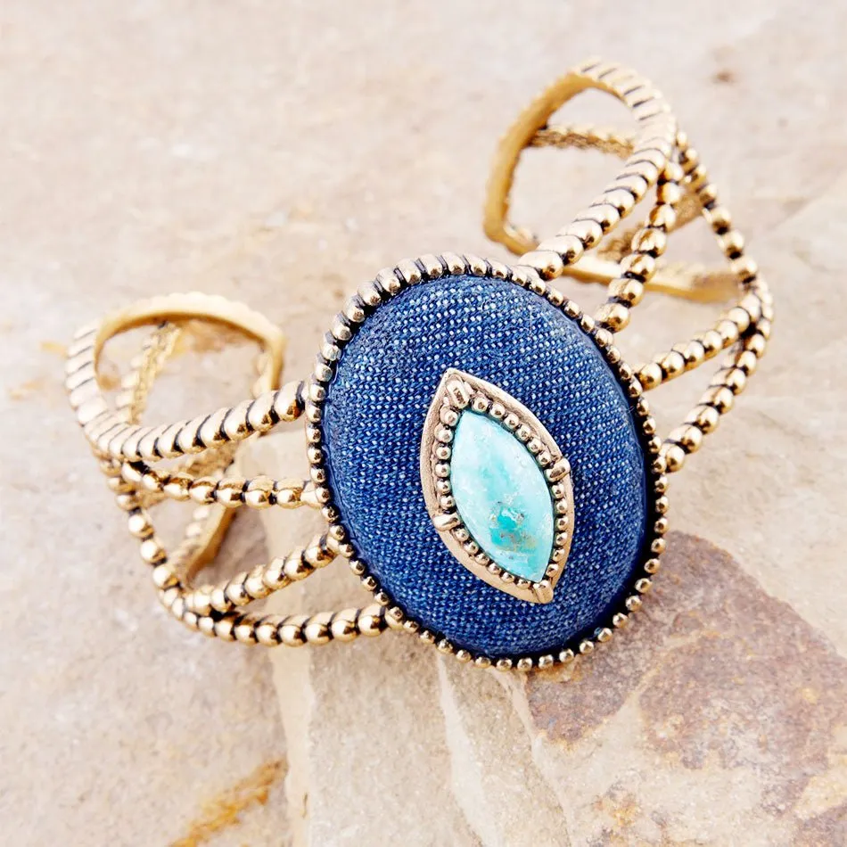 Stacked Blue Turquoise and Denim Golden Cuff Bracelet sold by Barse product image thumbnail 3