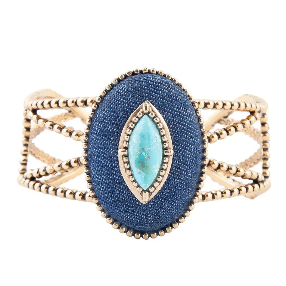 Stacked Blue Turquoise and Denim Golden Cuff Bracelet sold by Barse product image thumbnail 4