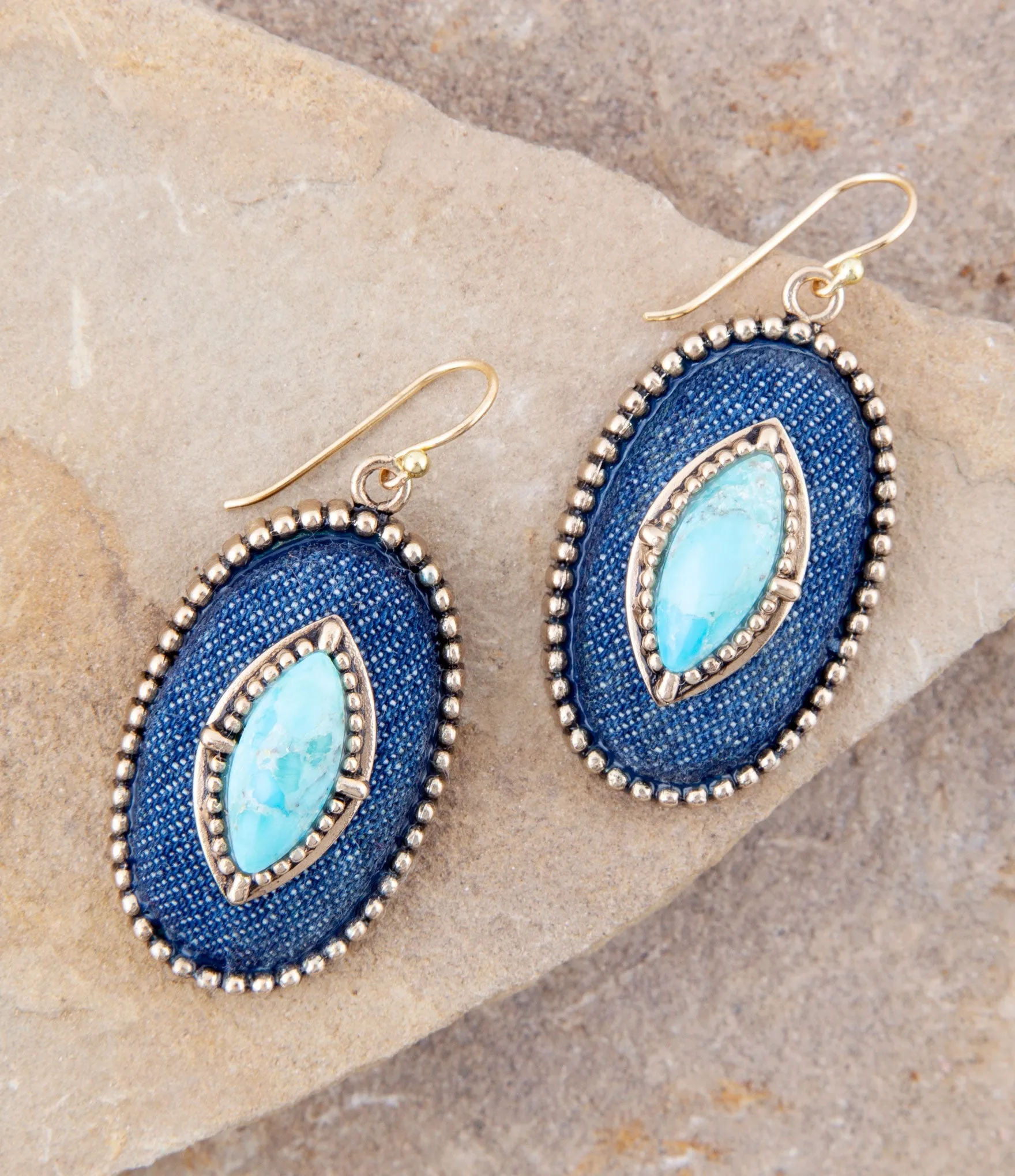 Stacked Blue Turquoise and Denim Golden Drop Earrings sold by Barse product image thumbnail 3