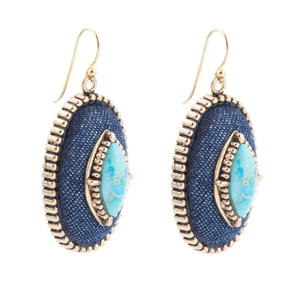 Stacked Blue Turquoise and Denim Golden Drop Earrings sold by Barse product image thumbnail 4