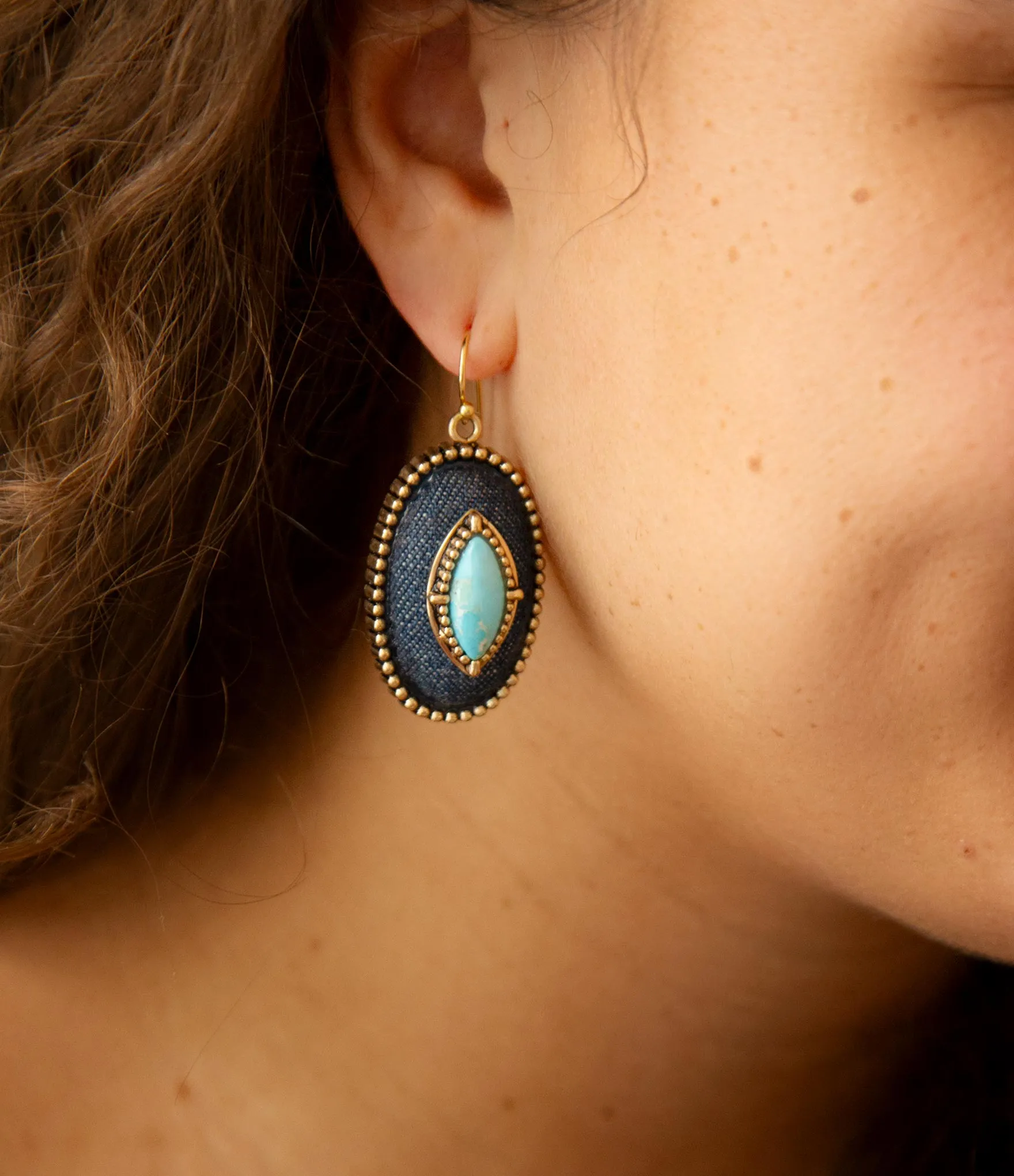 Stacked Blue Turquoise and Denim Golden Drop Earrings sold by Barse product image thumbnail 2