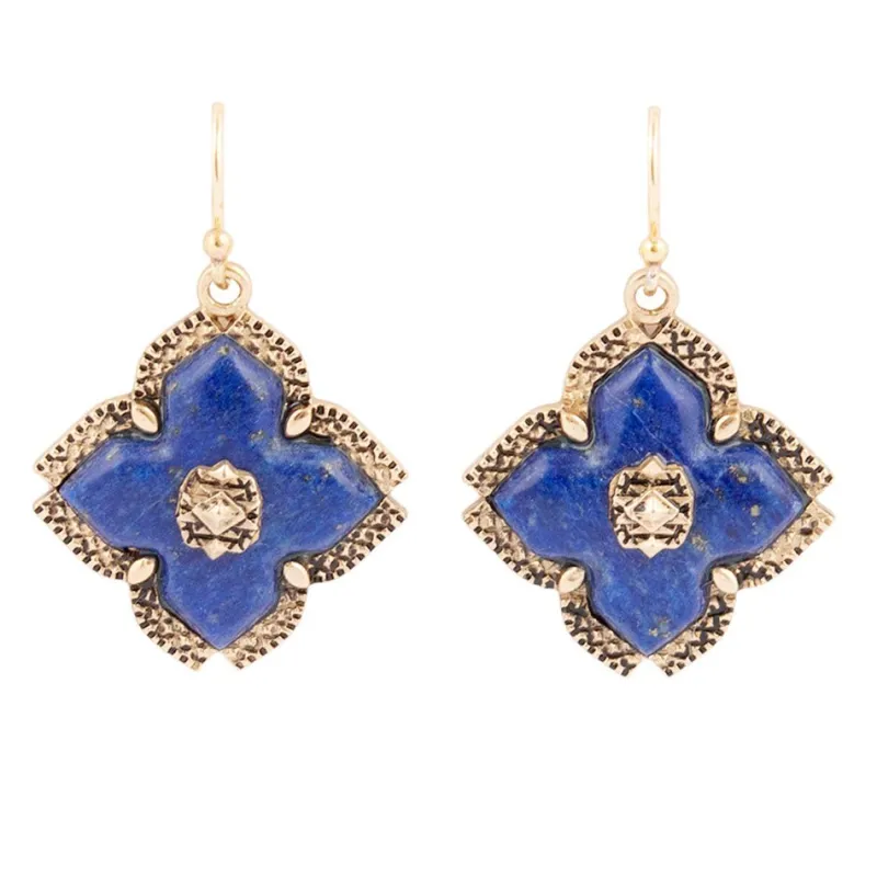 Blue Lapis Maltese Golden Cross Drop Earrings sold by Barse