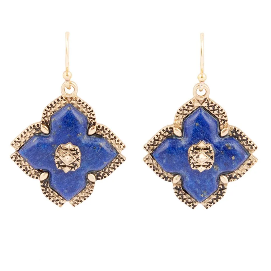 Blue Lapis Maltese Golden Cross Drop Earrings sold by Barse