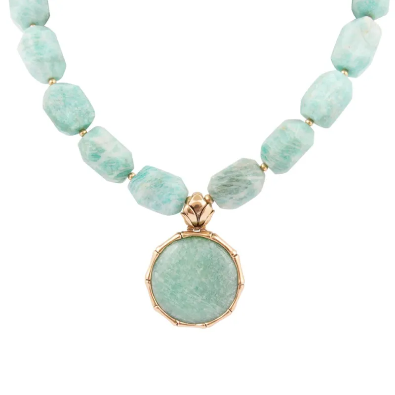 Green Amazonite Golden Lotus Pendant Necklace sold by Barse
