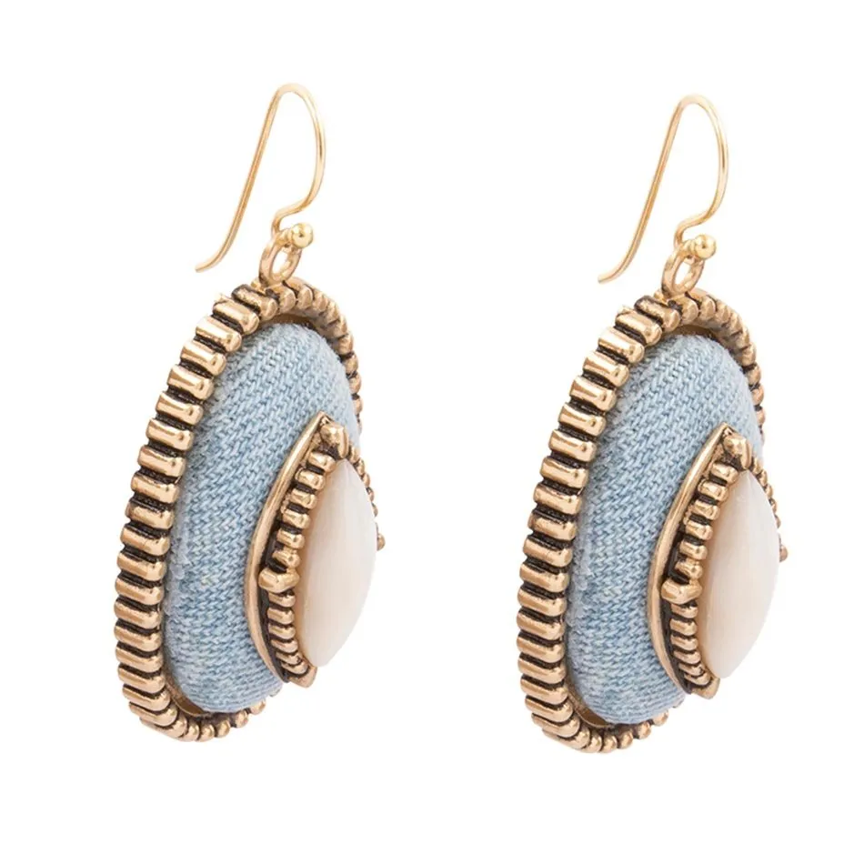 Blue Denim Dreams White Mother of Pearl Golden Drop Earrings sold by Barse product image thumbnail 4
