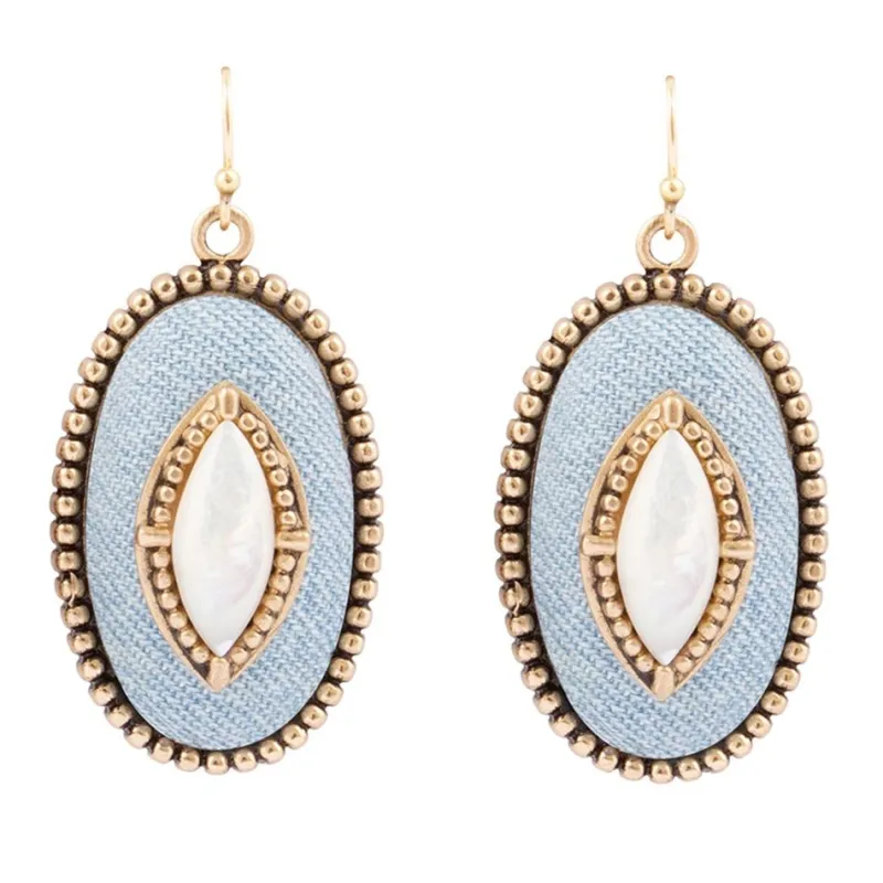 Blue Denim Dreams White Mother of Pearl Golden Drop Earrings sold by Barse