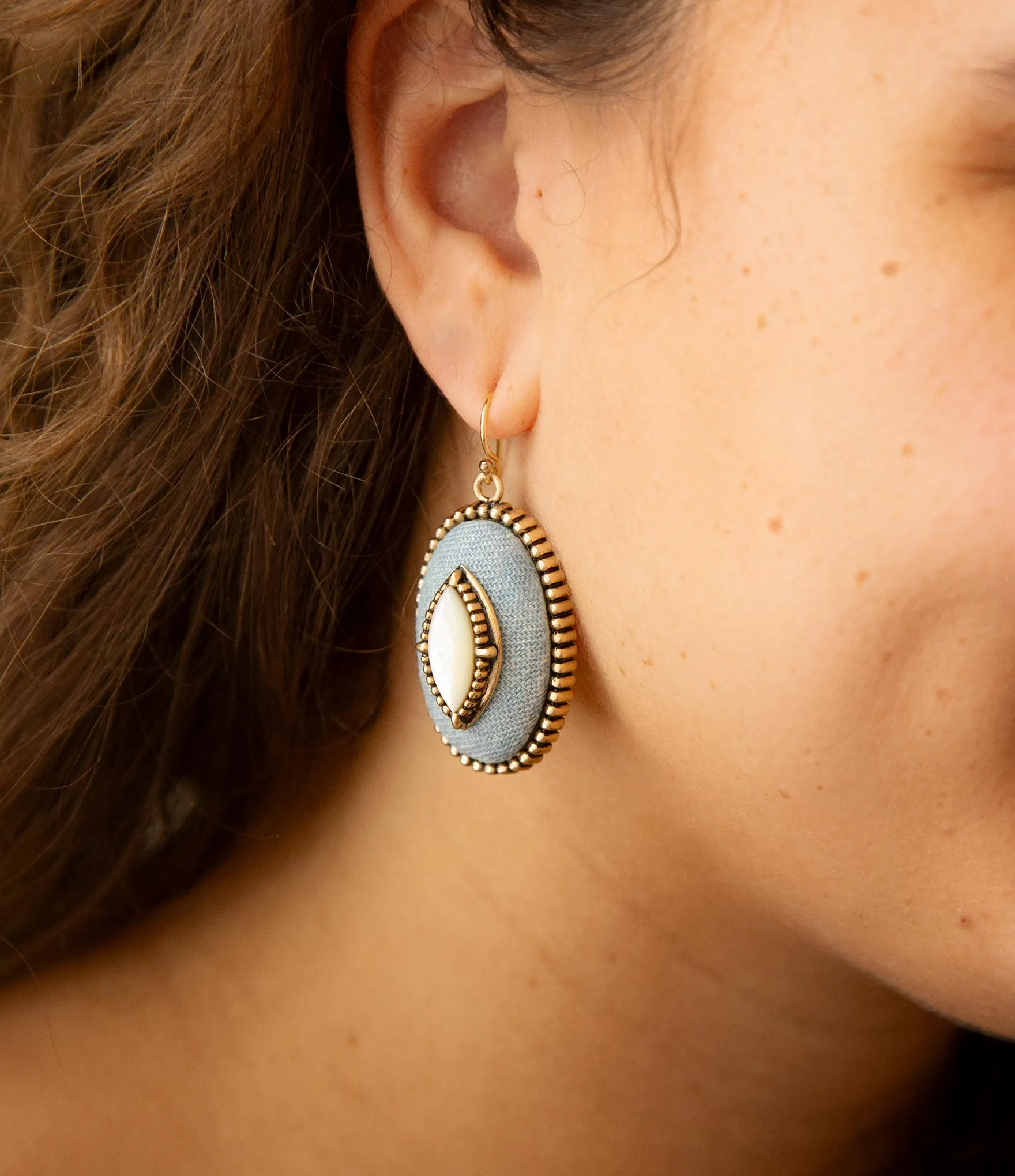 Blue Denim Dreams White Mother of Pearl Golden Drop Earrings sold by Barse product image thumbnail 2