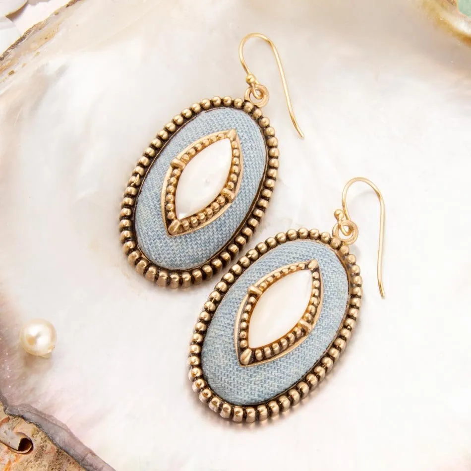 Blue Denim Dreams White Mother of Pearl Golden Drop Earrings sold by Barse product image thumbnail 3