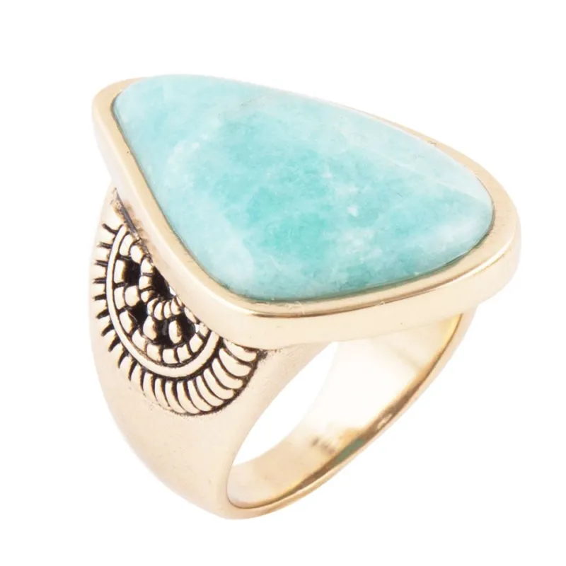 Sunset Blue Amazonite and Golden Ring made by Barse