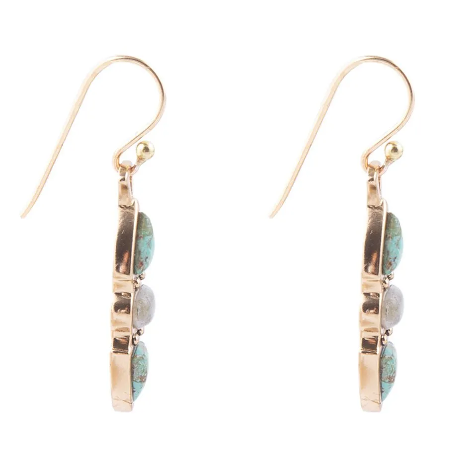 Blue Turquoise and Grey Labradorite Golden Drop Earrings sold by Barse product image thumbnail 3
