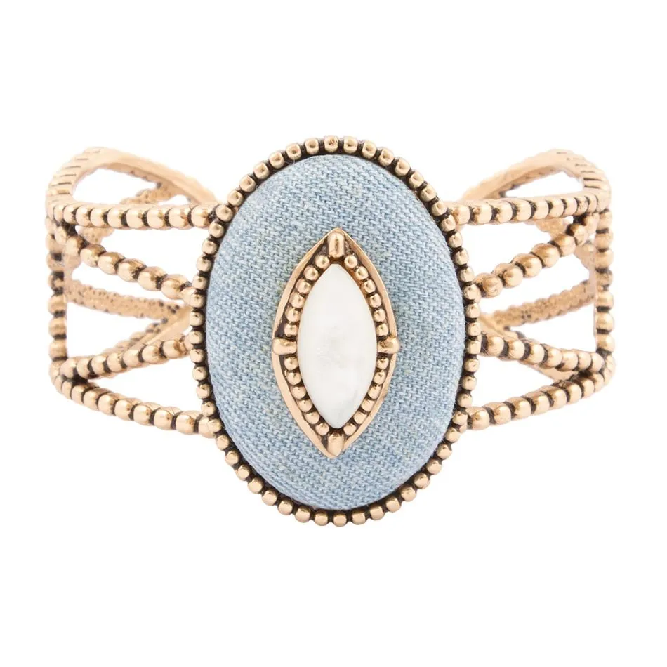 Blue Denim Dreams White Mother of Pearl Golden Cuff Bracelet sold by Barse product image thumbnail 4