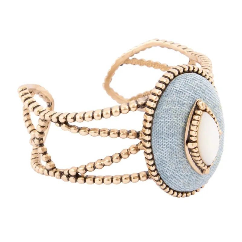 Blue Denim Dreams White Mother of Pearl Golden Cuff Bracelet sold by Barse