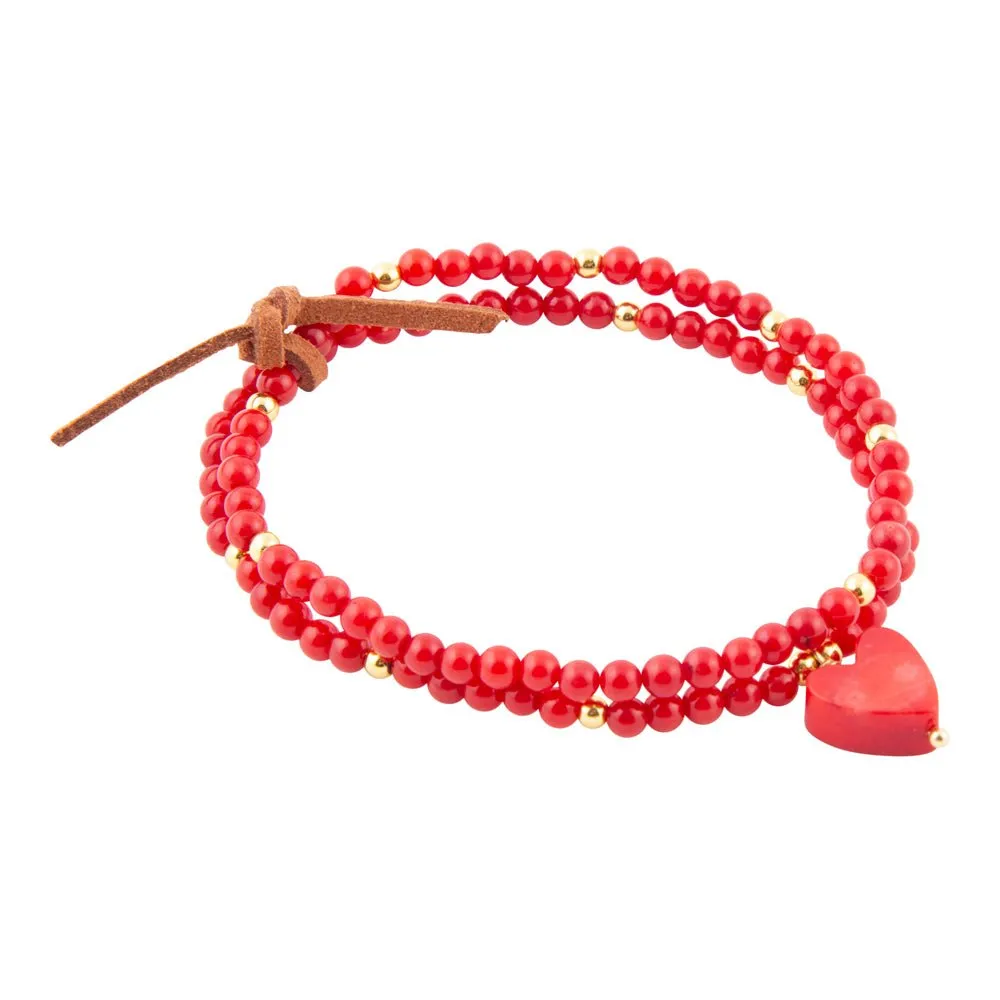 Red Coral Hart Golden Stretch Bracelet Set sold by Barse product image thumbnail 3