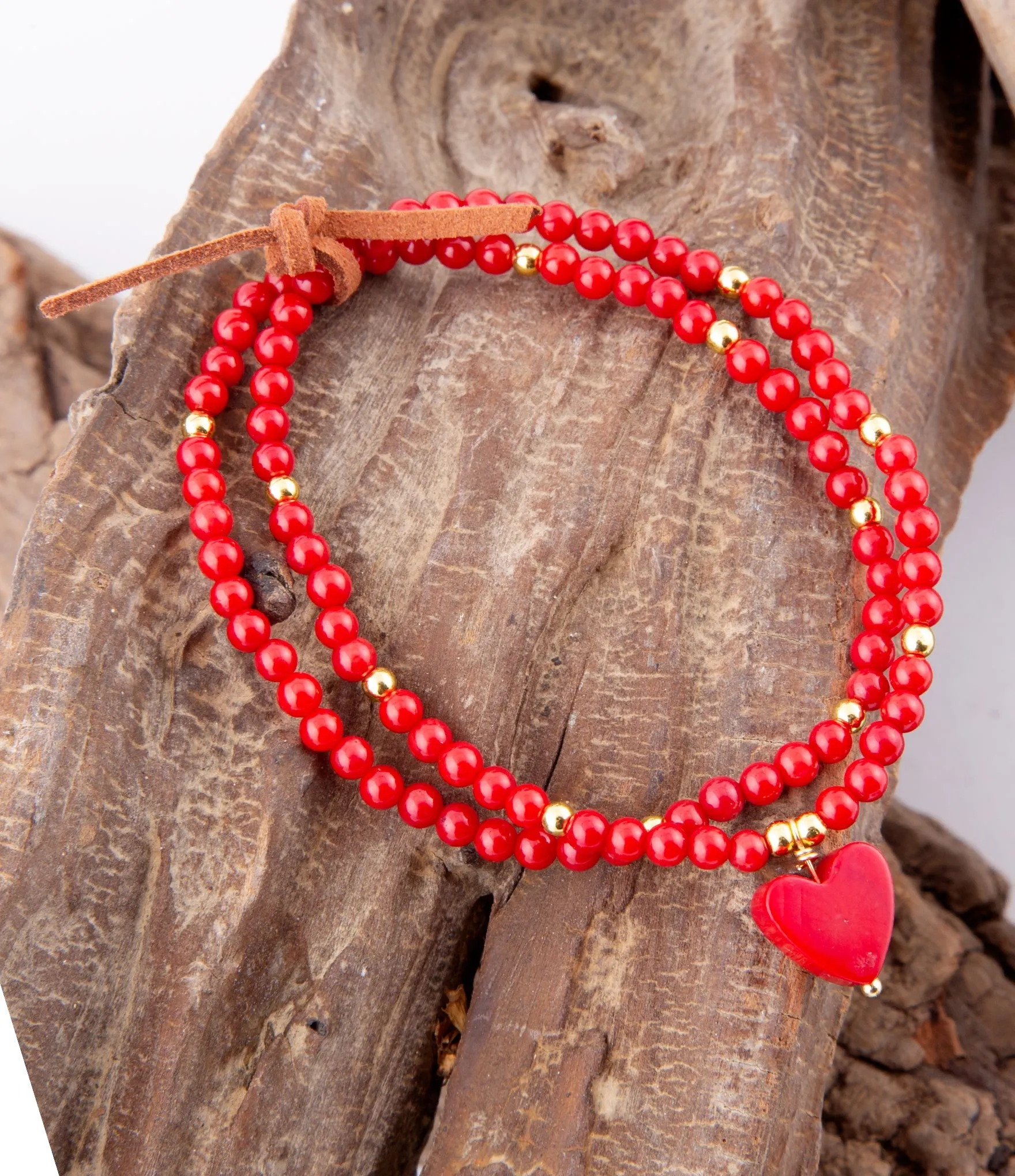 Red Coral Hart Golden Stretch Bracelet Set sold by Barse product image thumbnail 2
