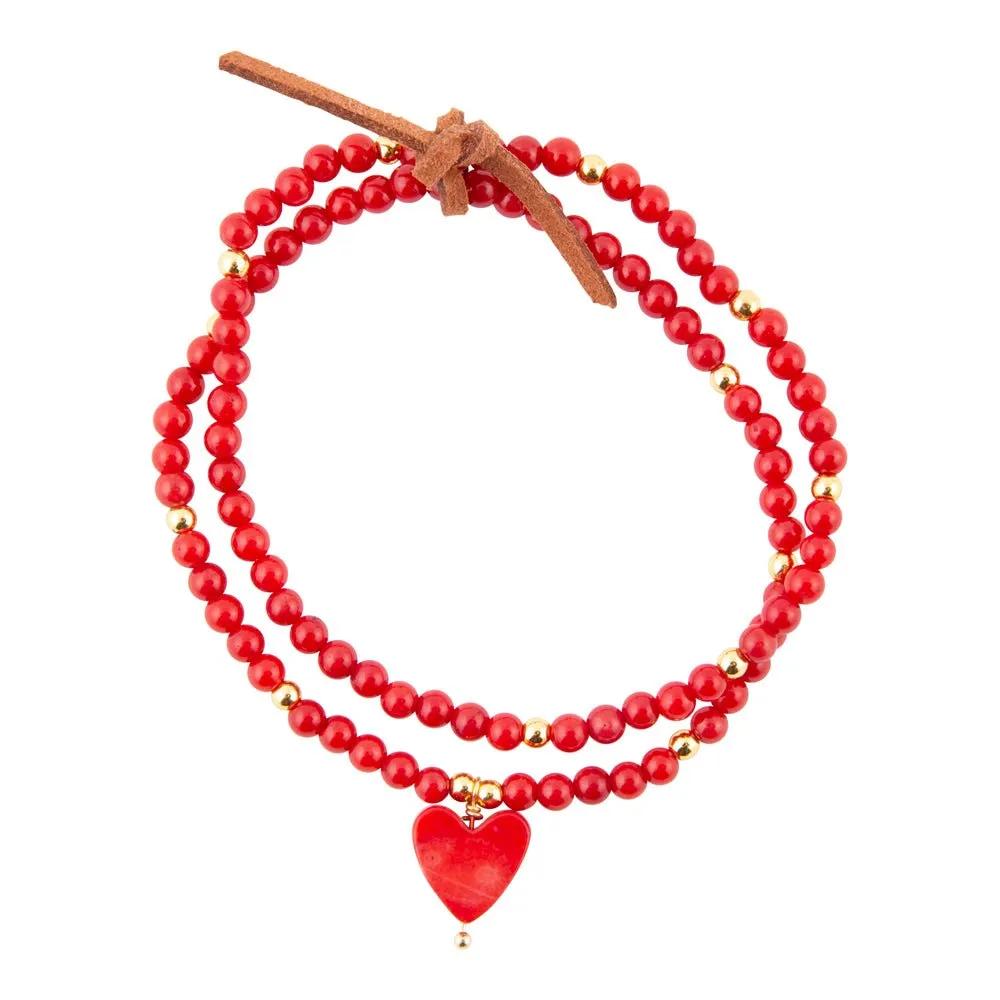 Red Coral Hart Golden Stretch Bracelet Set sold by Barse