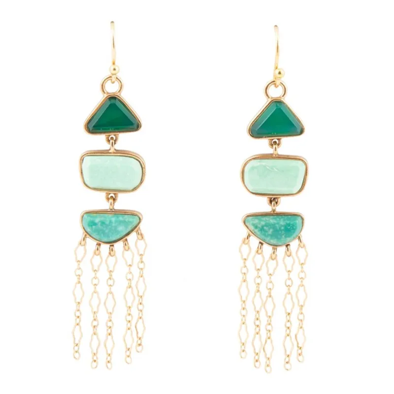 Green Multi Stone Golden Drop Earrings sold by Barse