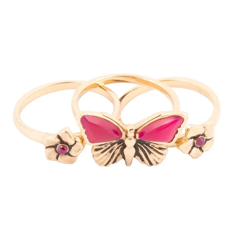 Pink Fuchsia Agate Golden Butterflies Triple Ring Set sold by Barse product image thumbnail 3
