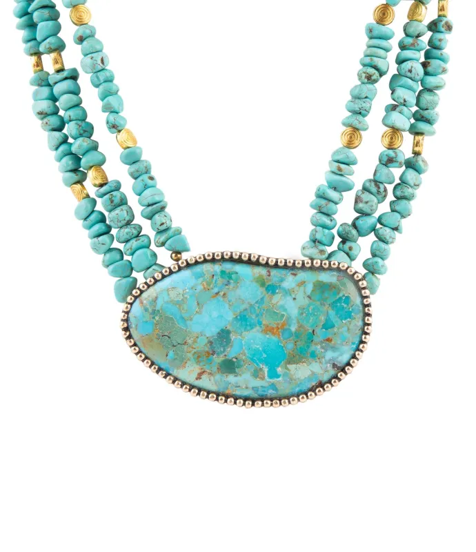 Refined Blue Turquoise Golden Statement Necklace sold by Barse