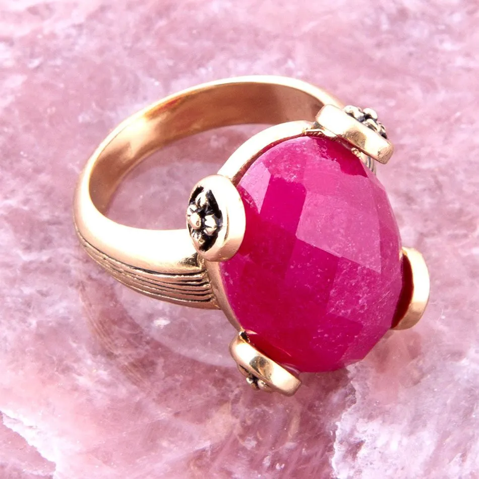 Faceted Red Raspberry Quartz Golden Statement Ring sold by Barse product image thumbnail 3
