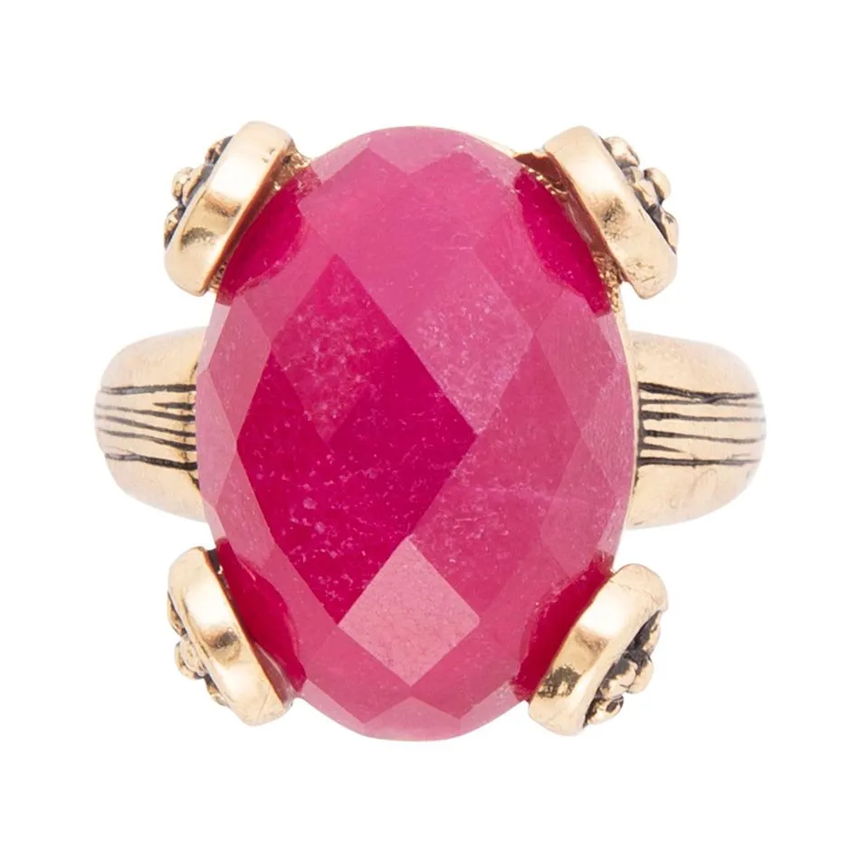 Faceted Red Raspberry Quartz Golden Statement Ring sold by Barse product image thumbnail 4