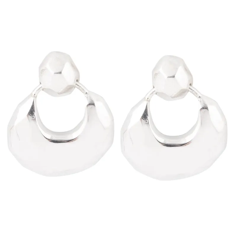 Faceted Sterling Silver Doorknocker Post Earrings sold by Barse