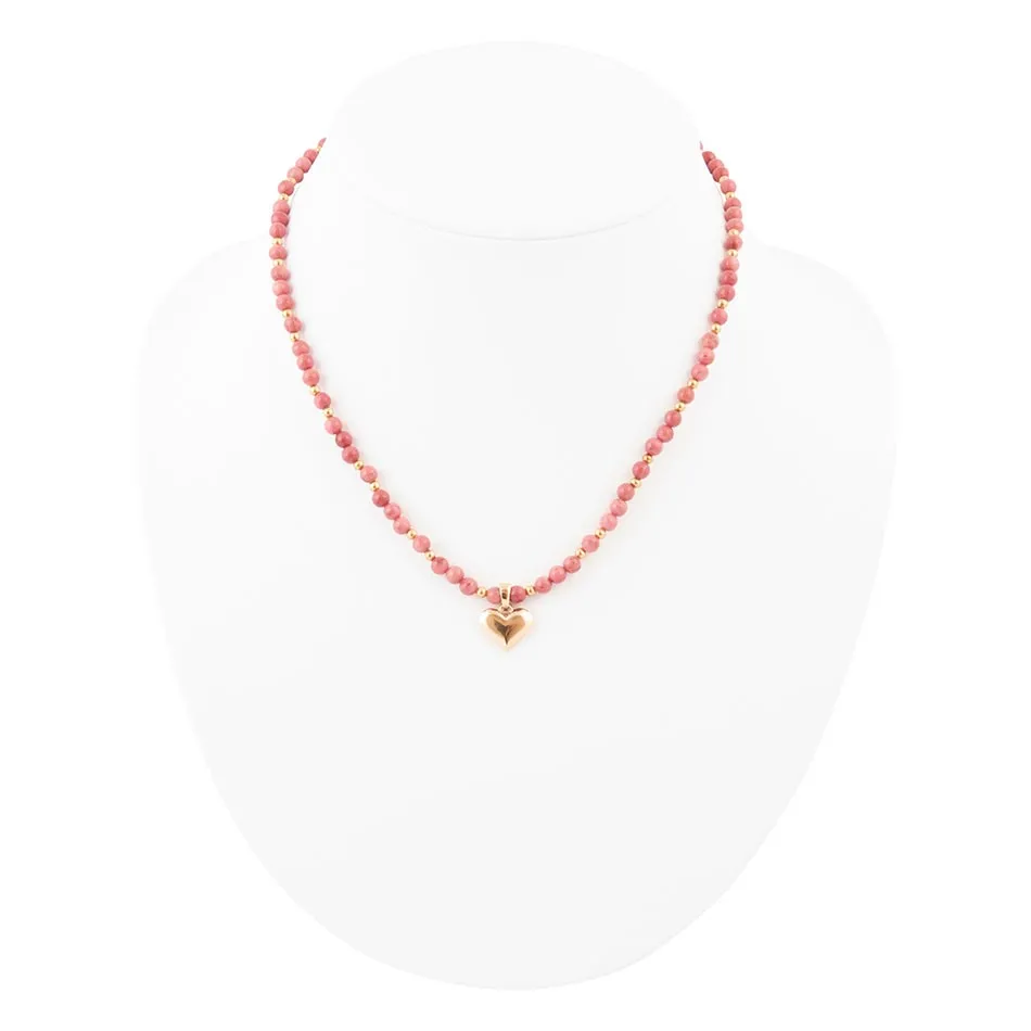 Pink Rhodonite and Golden Bronze Heart Pendant Necklace sold by Barse product image thumbnail 4