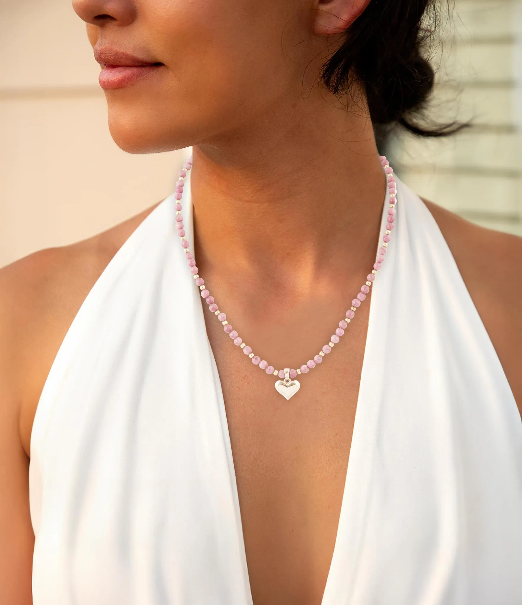 Pink Rhodonite and Golden Bronze Heart Pendant Necklace sold by Barse product image thumbnail 2