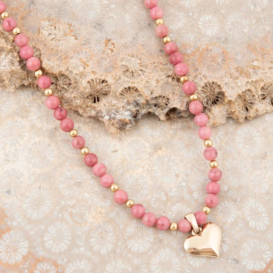 Pink Rhodonite and Golden Bronze Heart Pendant Necklace sold by Barse product image thumbnail 3