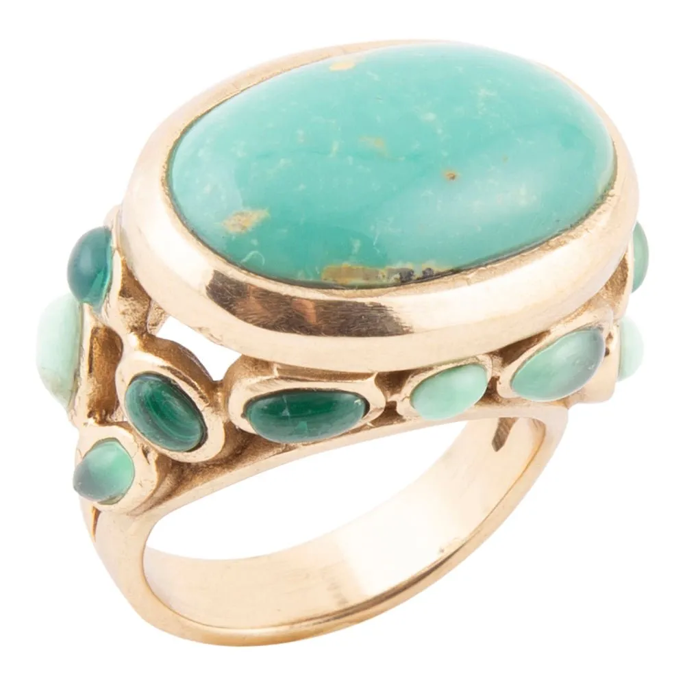 Multi Green Stones Golden Statement Ring sold by Barse