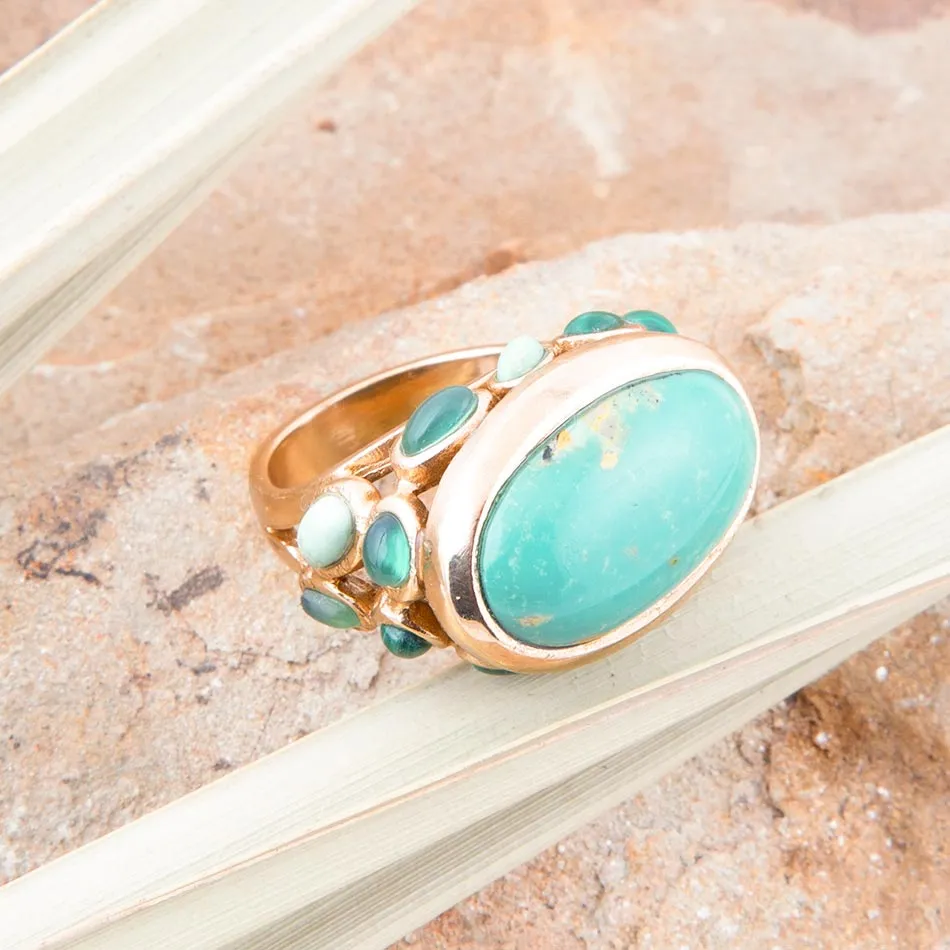 Multi Green Stones Golden Statement Ring sold by Barse product image thumbnail 2