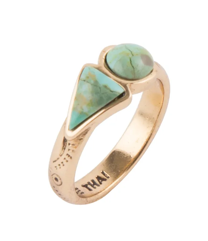Blue Turquoise Shape Golden Bronze Ring sold by Barse