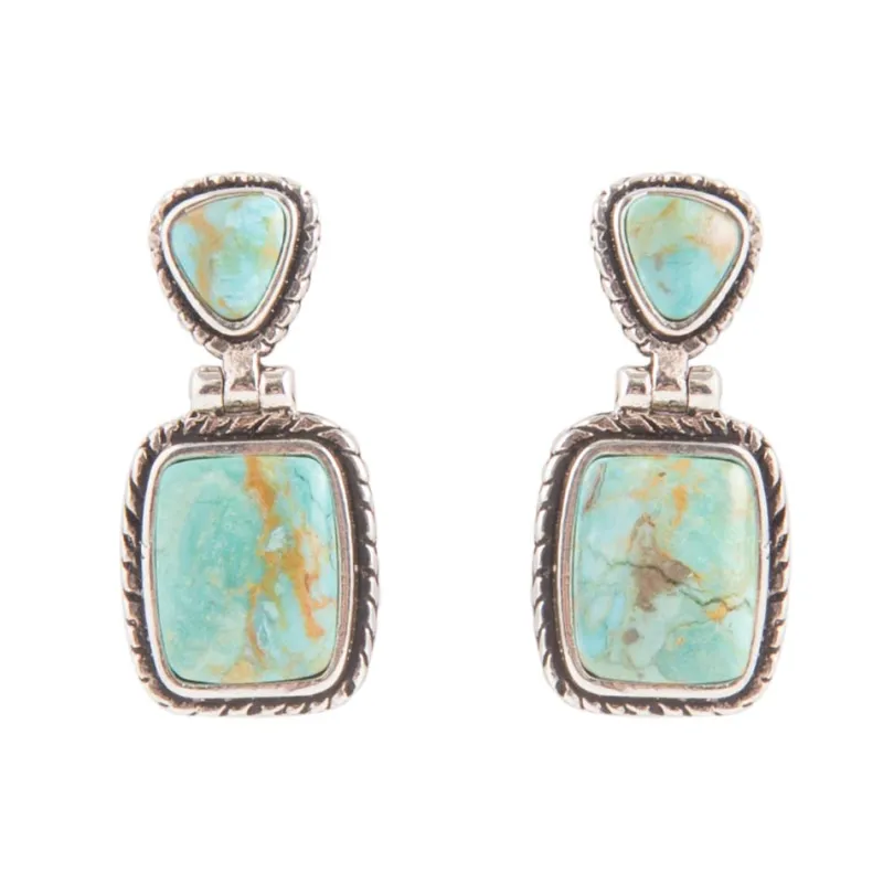 Detailed Blue Turquoise and Sterling Silver Drop Earrings sold by Barse
