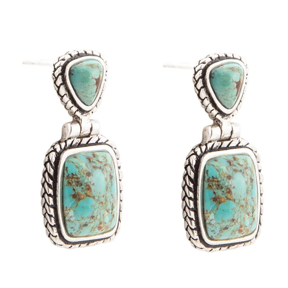 Detailed Blue Turquoise and Sterling Silver Drop Earrings sold by Barse product image thumbnail 4
