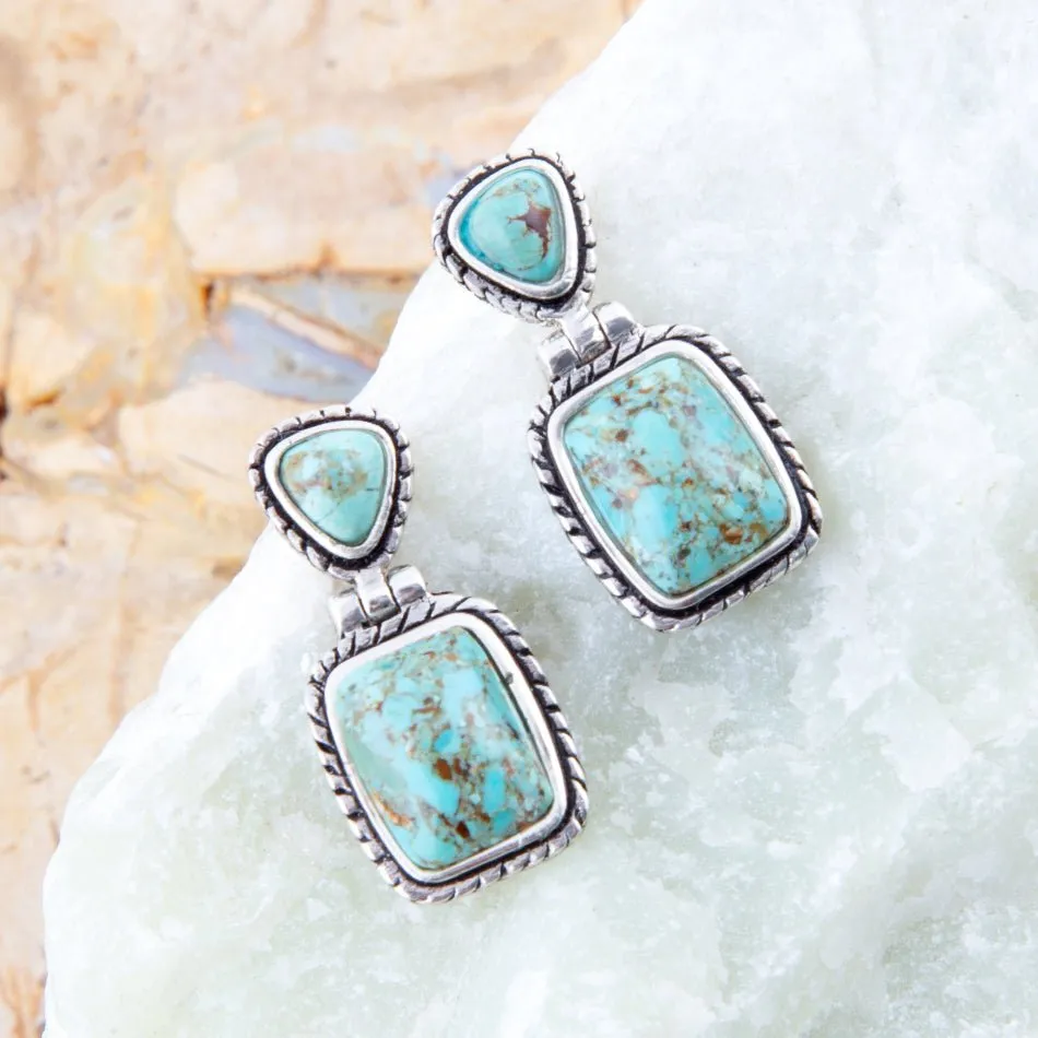 Detailed Blue Turquoise and Sterling Silver Drop Earrings sold by Barse product image thumbnail 2